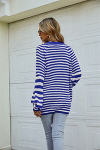 Striped Button Up Long Sleeve Cardigan Women’s Open Sweater