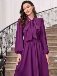 Tie-Neck Balloon Sleeve Dress