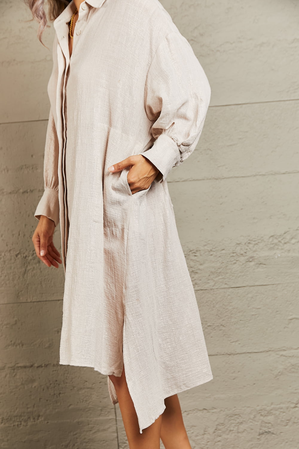 Petal Dew Hold Me Close Casual Button Down Long Sleeve Dress