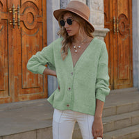 Button Up V-Neck Long Sleeve Sweater Cardigan