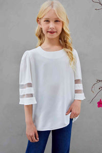 Girls Sheer Striped Flare Sleeve Tee Shirt Kid's Fashion