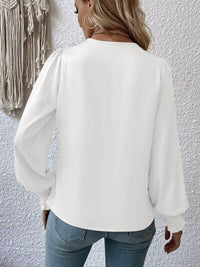 New Fashion Surplice Smocked Lantern Long Sleeve Blouse