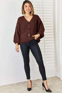 Balloon Sleeve Sweater with buttons and pockets Women's Fashion  Pocketed Button Up Dropped Shoulder Cardigan KESLEY