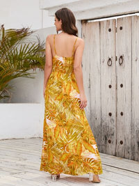 Vacation Jungle Printed Surplice Spaghetti Strap Maxi Dress