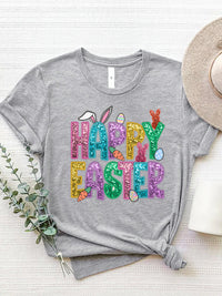 Easter T Shirt HAPPY EASTER Round Neck Short Sleeve T-Shirt Easter Gifts