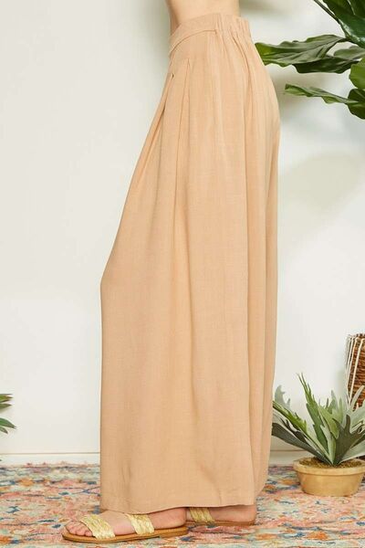 Women's Flowy Pants Mittoshop Wrap Pleating Detail Wide Leg Pants Nude Khaki