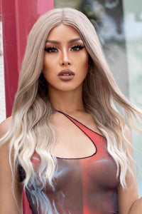 Medium Blonde Highlights Wig, 13*2" Lace Front Wigs Synthetic Long Wave 24" 150% Density in Medium Blonde Highlights