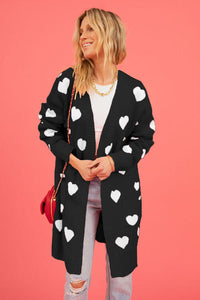 Heart Graphic Open Front Cardigan with Pockets Fashion Sweater