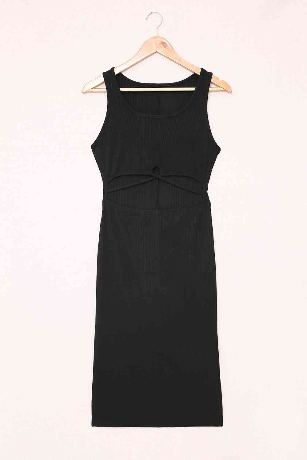 Womens Casual Dress Casual Criss Cross Cutout Scoop Neck Slit Midi Dress