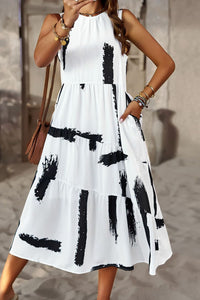 Womens Casual Holiday Vacation Dress Printed Sleeveless Midi Dress with Pocket Maxi dress