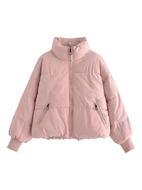 Women's Zip Up Puff Drawstring Winter Coat with Pockets Winter Fashion Outerwear