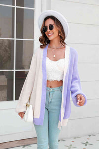 Fashion Sweater Open Front Contrast Color Balloon Sleeve Womens Fashion Cardigan