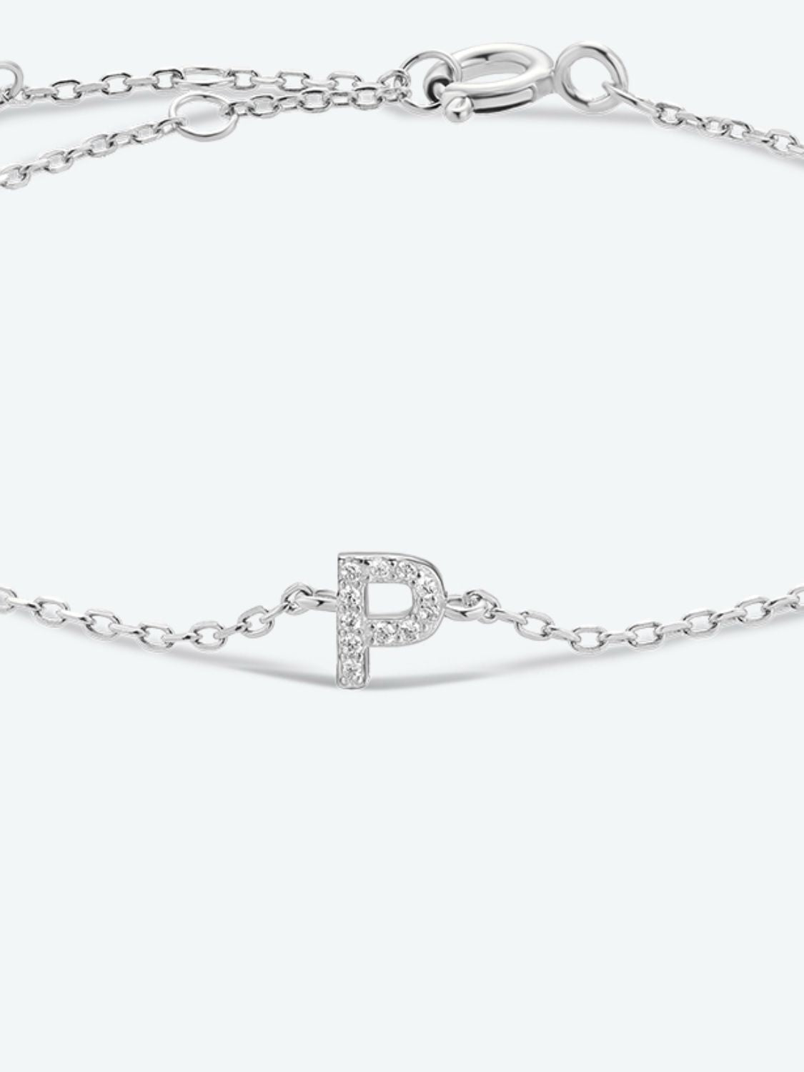 Letter Initial Bracelet, L To P Zircon 925 Sterling Silver Bracelet