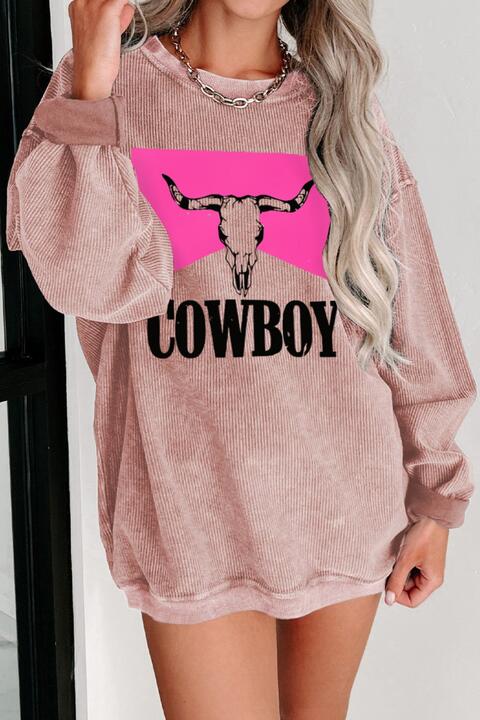 Women’s Fashion Sweater COWBOY Graphic Round Neck Sweatshirt