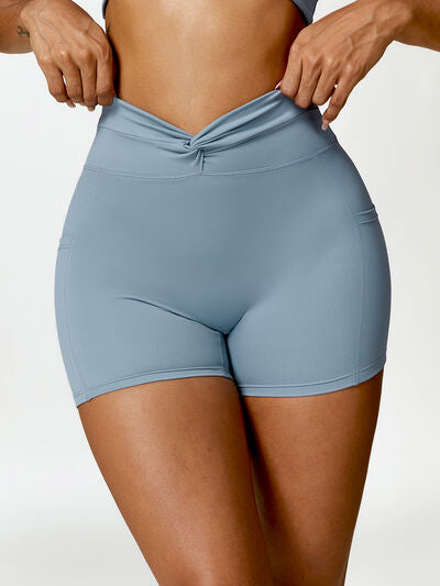 Activewear Sports Shorts with Pockets Sexy Twisted High Waist Nylon