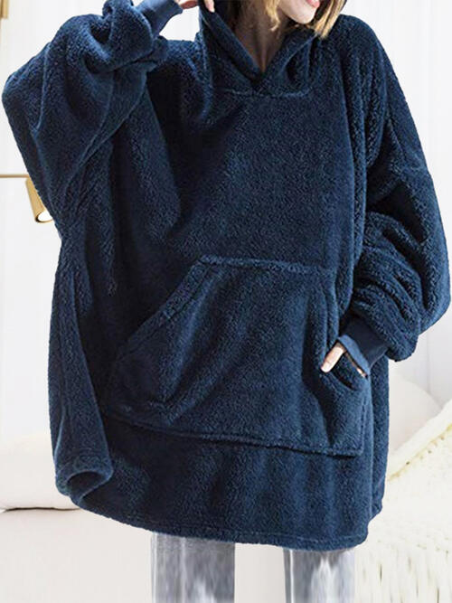 Long Sleeve Pocketed Hooded Fuzzy Sweater, Lounge Top