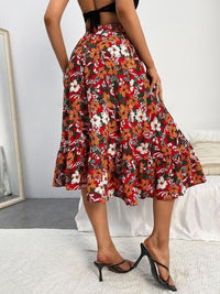 Printed Ruffle Hem Midi Skirt