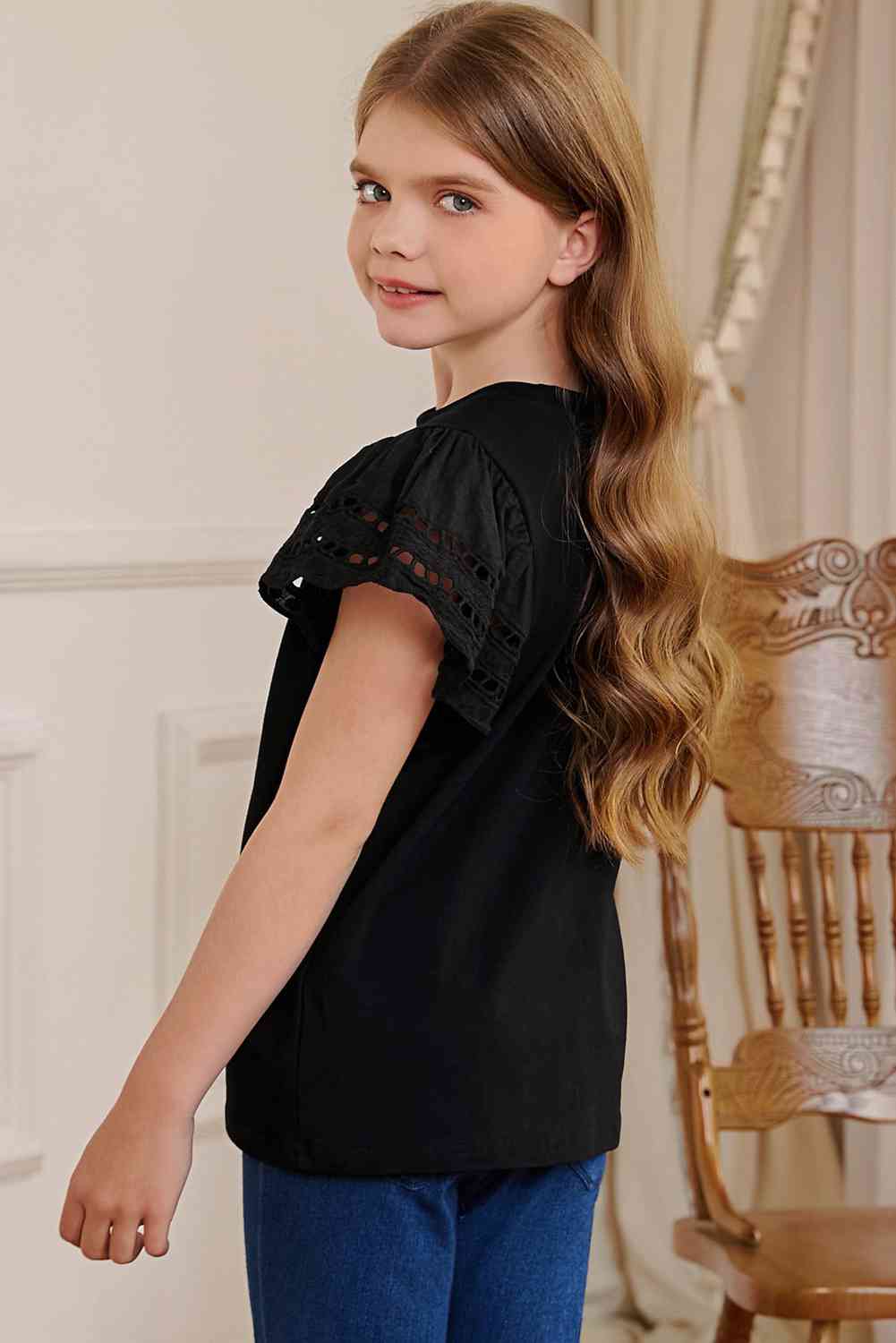 Round Neck Flutter Sleeve T-Shirt Girls Fashion Kids Clothing