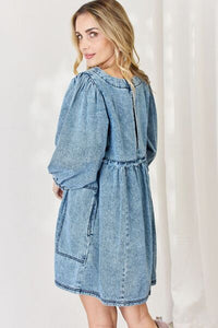 Women’s Oversized Denim Long Sleeve Babydoll Dress Full Size