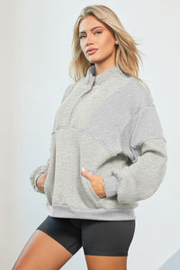 Half Zip Dropped Shoulder Sweatshirt Womens Fashion