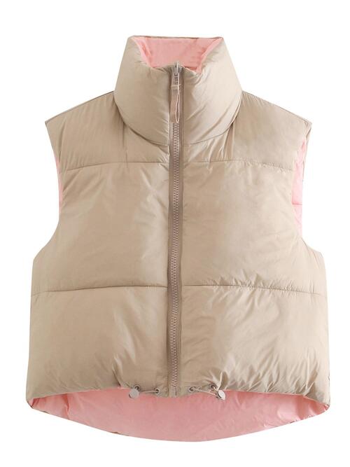 Women's Warm Sleeveless Jacket Zip Up Drawstring Reversible Vest