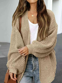 Drop Shoulder Balloon Sleeve Crochet Cardigan