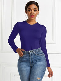 Round Neck Long Sleeve Womens Top Bodysuit