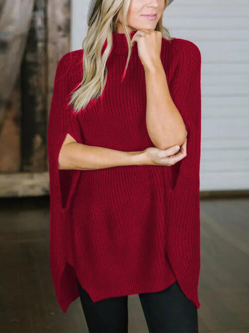 Turtleneck Slit Sleeveless Sweater