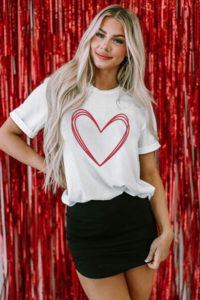 Womens Heart Round Neck Short Sleeve T-Shirt