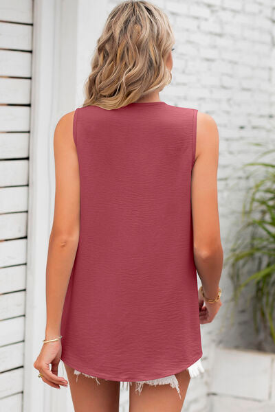 Womens Blouse Texture V-Neck Sleeveless Top