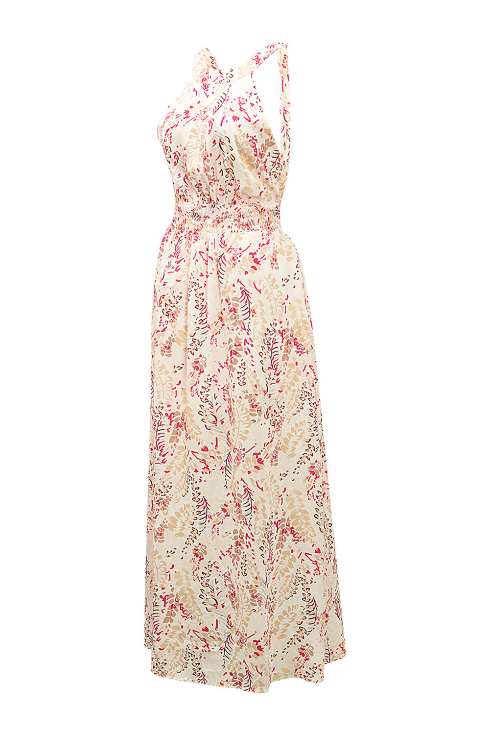 Women's Floral Casual Slit Tied Printed Sleeveless Maxi Dress