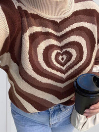 Heart Mock Neck Long Sleeve Fashion Sweater