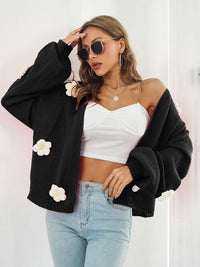 Floral Open Front Sweater Women's Long Sleeve Cardigan with flowers