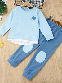 Round Neck Top and Contrast Pants Set Kids Fashion Clothing Matching Outfit Set