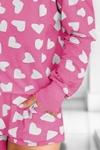 Heart Print Round Neck Top and Shorts Lounge Set Pajama Set Fashion Pajamas