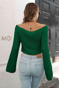 Cropped Fashion Sweater Top V-Neck Flare Long Sleeve Knit Crop Top Women’s casual wear