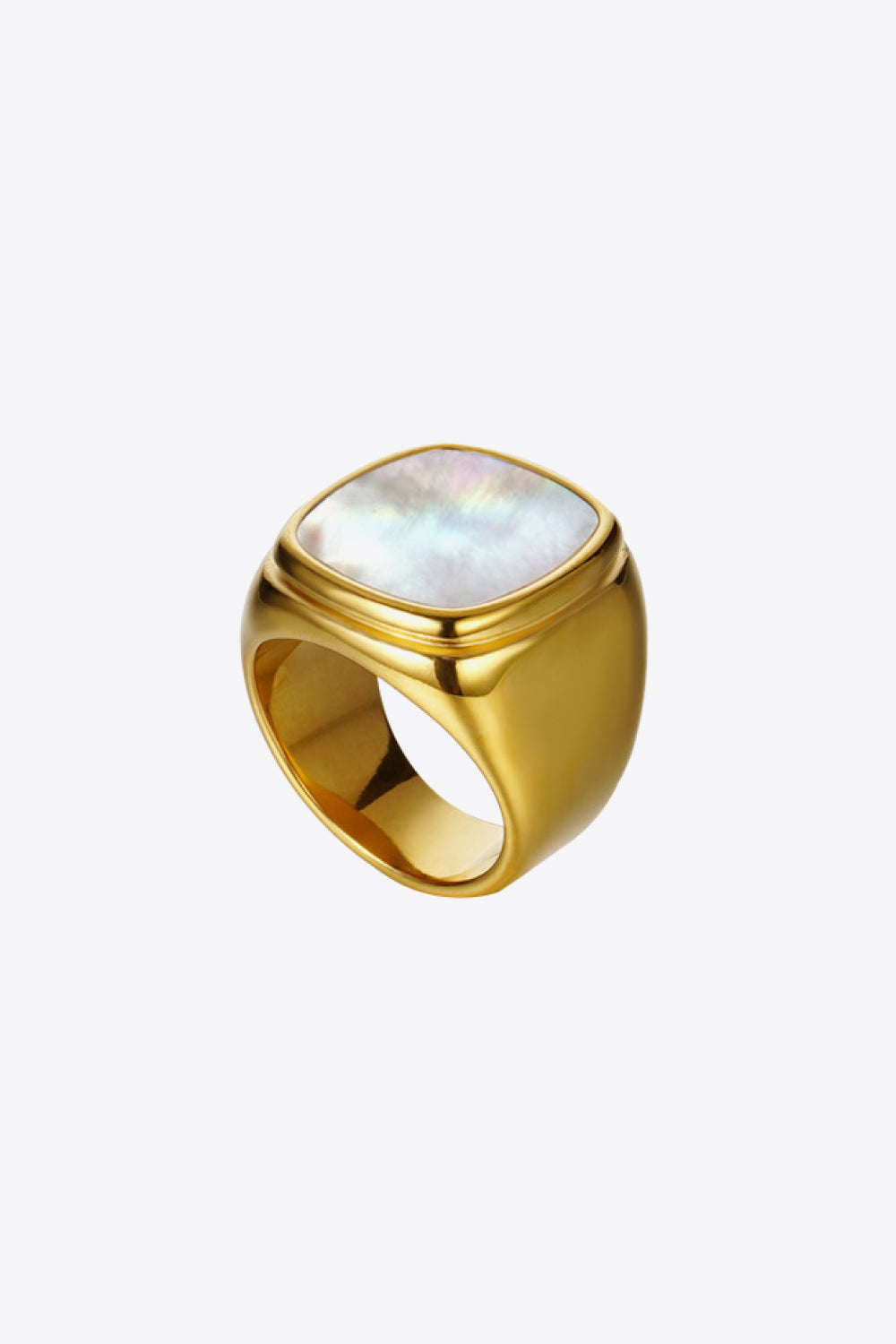 Gold Ring, Stainless Steel 18K Gold-Plated Inlaid Shell Ring