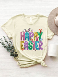 Easter T Shirt HAPPY EASTER Round Neck Short Sleeve T-Shirt Easter Gifts