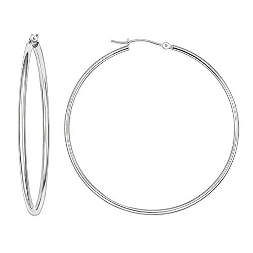 14k White Gold Classic Round Hoop Earrings (45mm (1.8 inch))