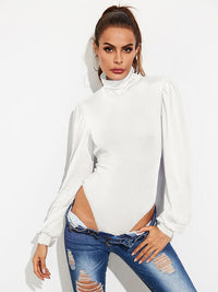 Fashion Bodysuit Backless Tie-Waist Turtleneck Lantern Sleeve Bodysuit Shirt Womens Fashion Blouse