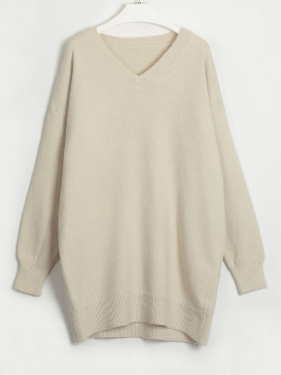 Womens Oversize Sweatshirt V-Neck Dropped Shoulder Sweater Dress