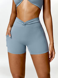 Activewear Sports Shorts with Pockets Sexy Twisted High Waist Nylon