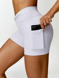 Activewear Sports Shorts with Pockets Sexy Twisted High Waist Nylon