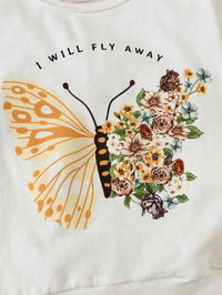 I Will FLY AWAY Butterfly Graphic Tee and Floral Print Flare Pants Kit Girl Kids Fashion and Clothing