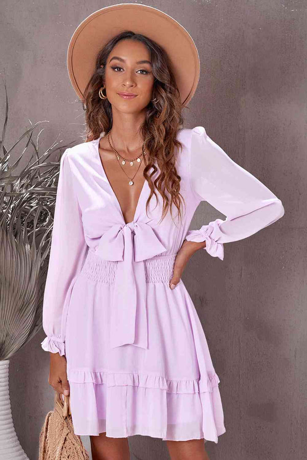 dress, dresses, long sleeve dress, casual dresses, lilac color dress, vacation dresses, cute dresses, casual long sleeve dress, short ruffle dress, casual day dresses, casual evening dresses, new womens fashion, v neck dress, v neck long sleeve dress, cute clothes, popular dresses, gift ideas, birthday gifts, anniversary gifts, birthday outfit ideas, casual work dress, loose fit dresses 