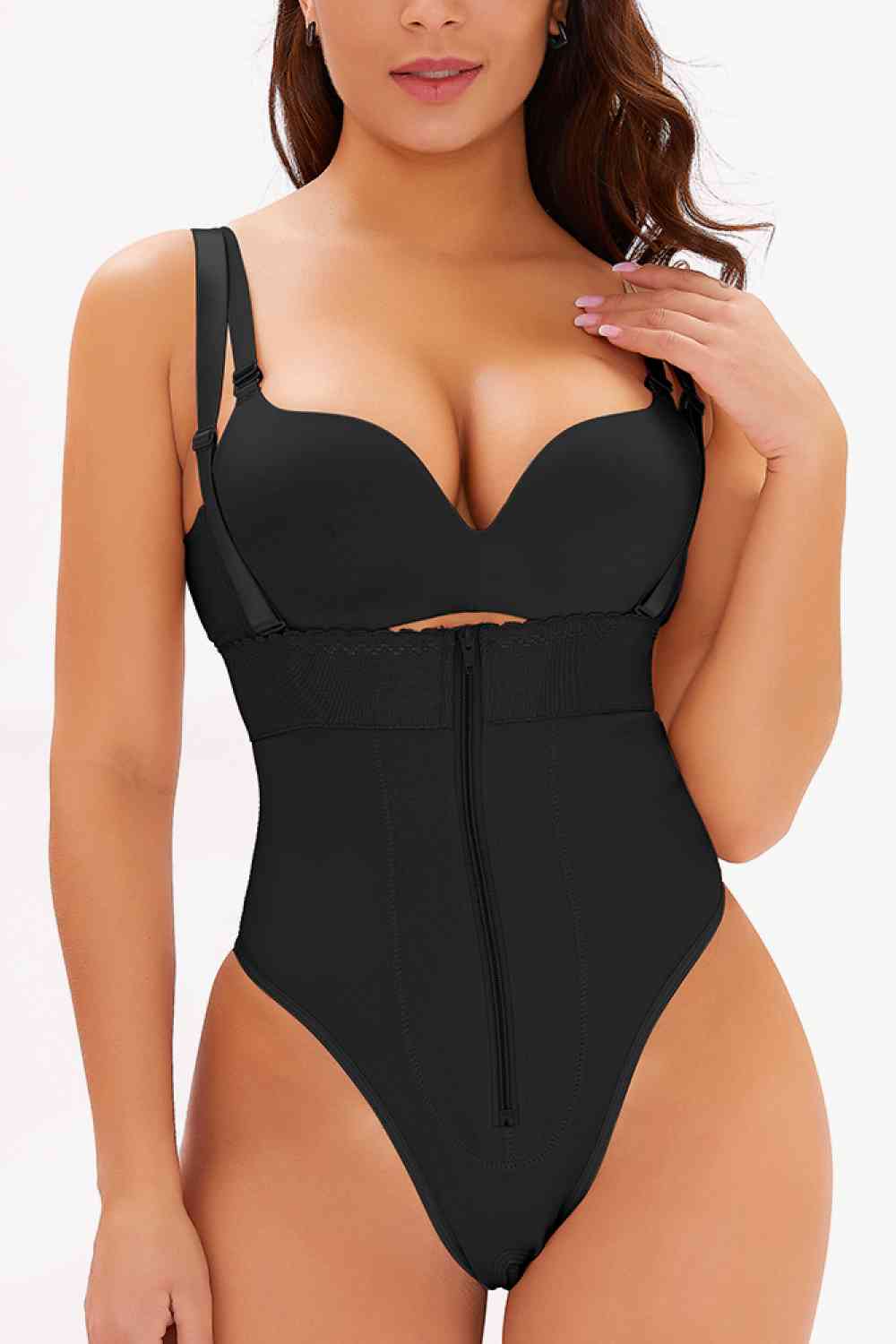 Shapewear Bodysuit Thong  Body Sculpting Tummy Control Full Size Adjustable Strap Zip-Up Shaping Bodysuit