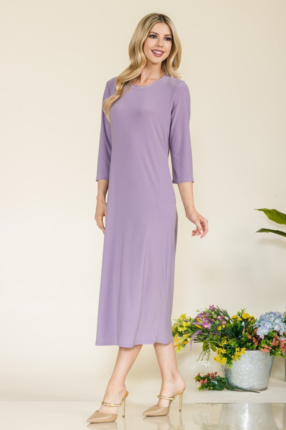 Women's Casual Round Neck Comfortable Midi TShirt Dress With Pockets Petite and Plus Size Fashion