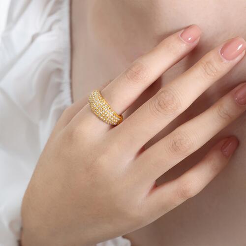 Dome Ring, 18k Gold Plated Rhinestone Titanium Steel Statement Ring