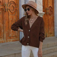 Button Up V-Neck Long Sleeve Sweater Cardigan