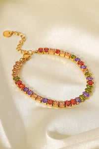 Colorful Bracelet, 18K Gold Plated Multicolored Zircon Bracelet